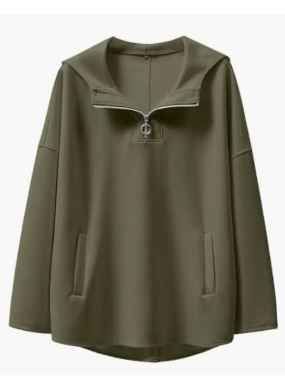 Olive Half-Zip Pullover with Ring Zip